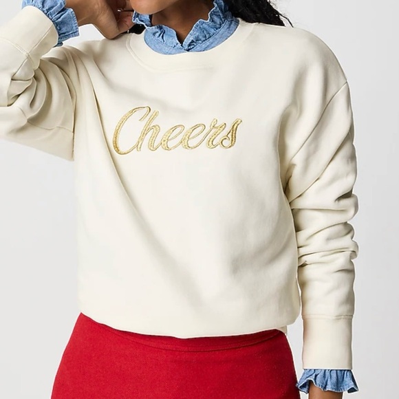 J. Crew Cream Sweater with Gold 'Cheers' Embroidery - Picture 4 of 6